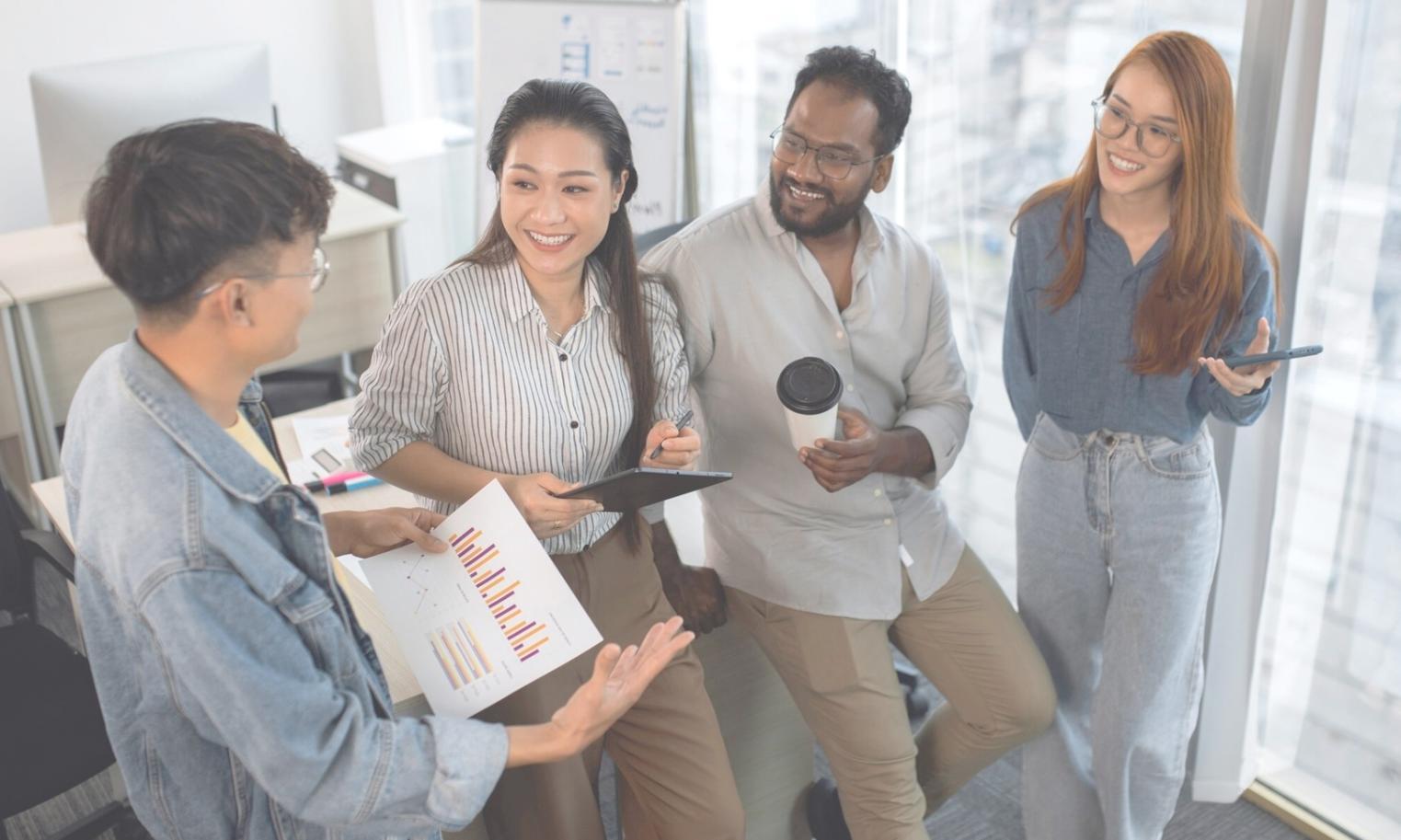 Strategic business planning session with financial charts and analysis documents